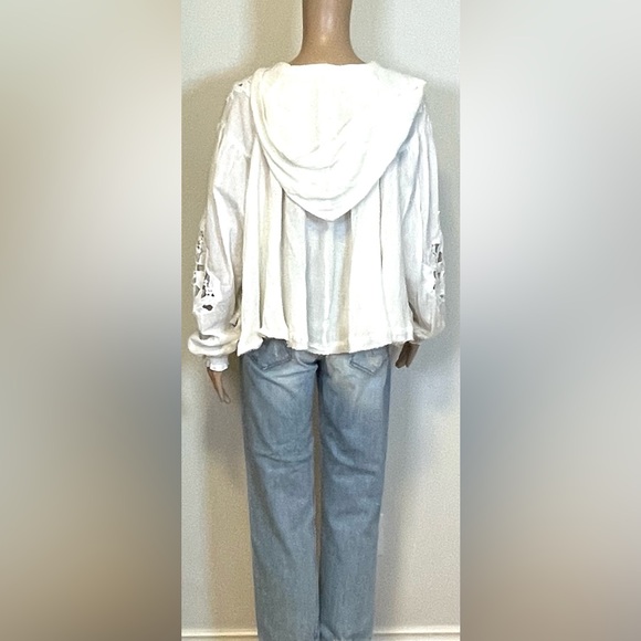Free People Gauze Embroidered Hooded Blouse Sz:S - Picture 5 of 14